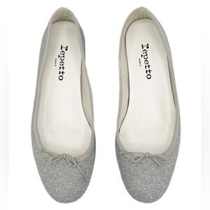 Repetto Cendrillon Silver Glitter Ballet Flats Bow Round Toe Size 38